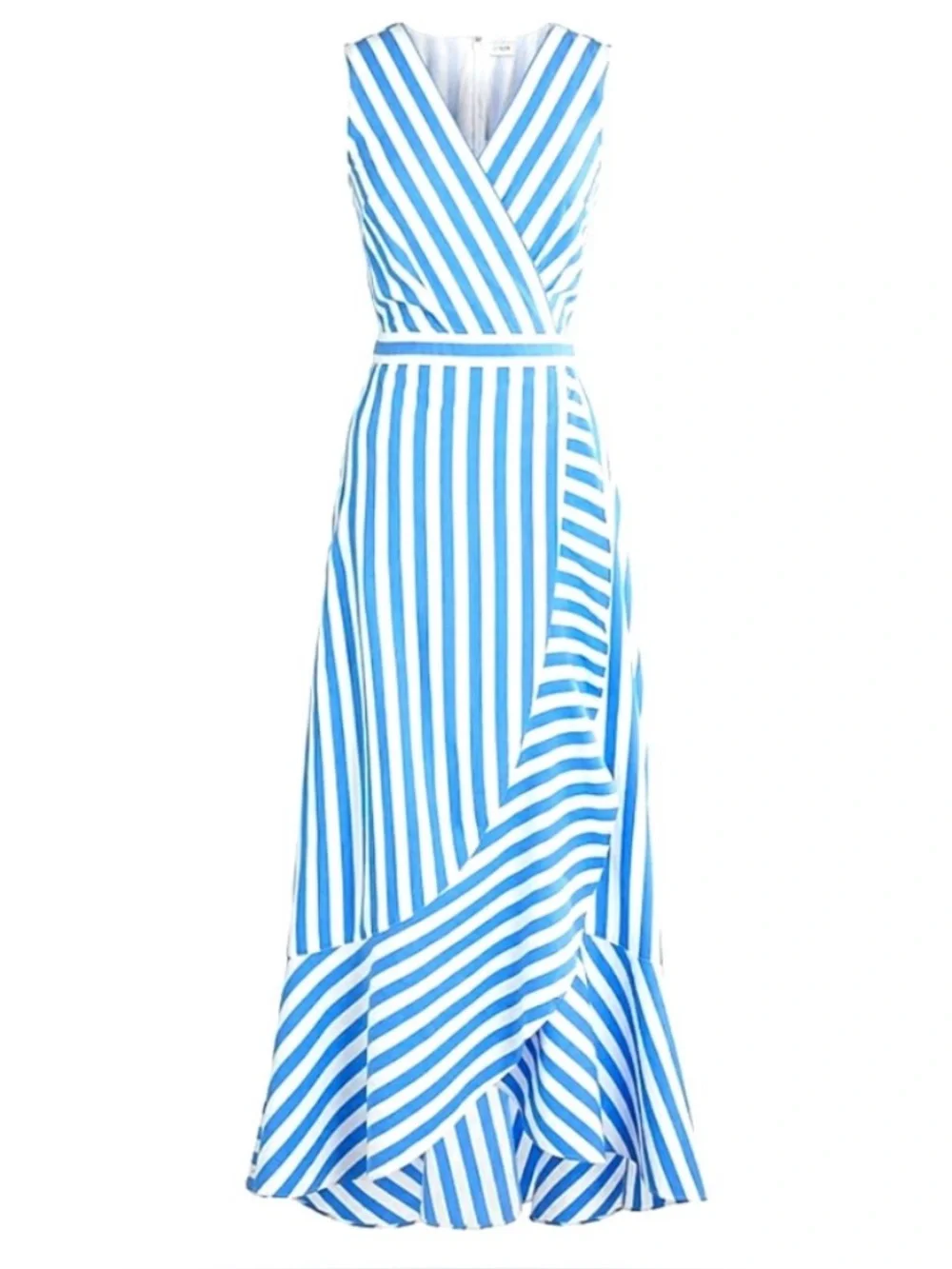 J. Crew Stripe Ruffle High Low Maxi Dress Size 8 New Nautical Sleeveless